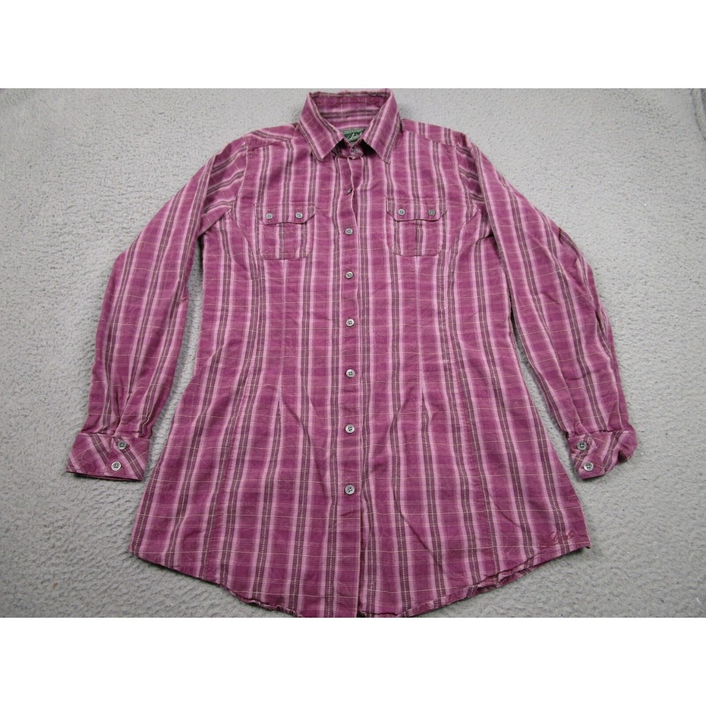 Woolrich Top Womens Medium Purple Plaid Tunic Button Up Outdoor Long Sleeve